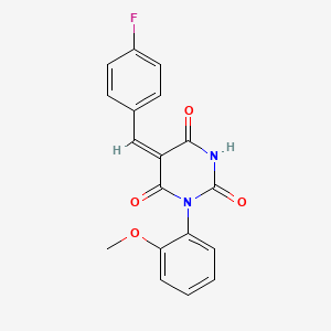 molecular formula C18H13FN2O4 B4543227 (5E)-5-[(4-fluorophenyl)methylidene]-1-(2-methoxyphenyl)-1,3-diazinane-2,4,6-trione 