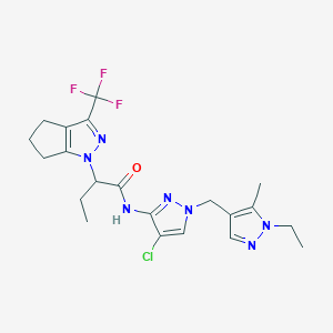 molecular formula C21H25ClF3N7O B4543311 N~1~-{4-CHLORO-1-[(1-ETHYL-5-METHYL-1H-PYRAZOL-4-YL)METHYL]-1H-PYRAZOL-3-YL}-2-[3-(TRIFLUOROMETHYL)-5,6-DIHYDROCYCLOPENTA[C]PYRAZOL-1(4H)-YL]BUTANAMIDE 