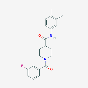 molecular formula C21H23FN2O2 B4543429 N-(3,4-dimethylphenyl)-1-(3-fluorobenzoyl)piperidine-4-carboxamide 