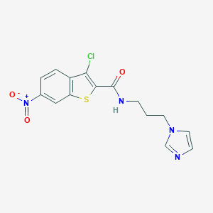 molecular formula C15H13ClN4O3S B454351 3-chloro-N-[3-(1H-imidazol-1-yl)propyl]-6-nitro-1-benzothiophene-2-carboxamide 
