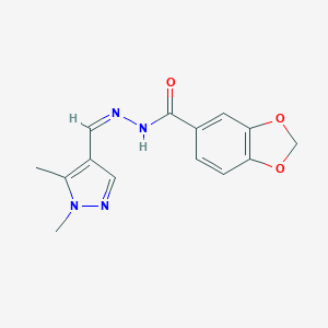 molecular formula C14H14N4O3 B454389 N'-[(1,5-dimethyl-1H-pyrazol-4-yl)methylene]-1,3-benzodioxole-5-carbohydrazide 
