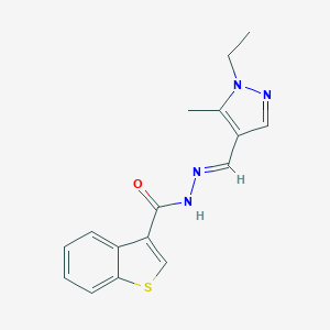 molecular formula C16H16N4OS B454391 N'-[(1-ethyl-5-methyl-1H-pyrazol-4-yl)methylene]-1-benzothiophene-3-carbohydrazide 