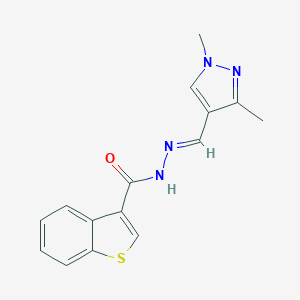 molecular formula C15H14N4OS B454395 N'-[(1,3-dimethyl-1H-pyrazol-4-yl)methylene]-1-benzothiophene-3-carbohydrazide 