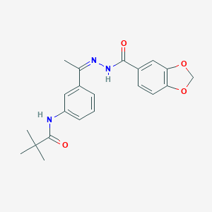 molecular formula C21H23N3O4 B454399 N-{3-[N-(1,3-benzodioxol-5-ylcarbonyl)ethanehydrazonoyl]phenyl}-2,2-dimethylpropanamide 