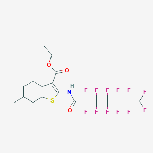 molecular formula C19H17F12NO3S B454411 Ethyl 2-[(2,2,3,3,4,4,5,5,6,6,7,7-dodecafluoroheptanoyl)amino]-6-methyl-4,5,6,7-tetrahydro-1-benzothiophene-3-carboxylate 