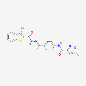 molecular formula C22H17ClN4O3S B454413 N-(4-{N-[(3-chloro-1-benzothien-2-yl)carbonyl]ethanehydrazonoyl}phenyl)-5-methyl-3-isoxazolecarboxamide 