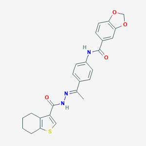 molecular formula C25H23N3O4S B454439 N-(4-{(1E)-1-[2-(4,5,6,7-tetrahydro-1-benzothiophen-3-ylcarbonyl)hydrazinylidene]ethyl}phenyl)-1,3-benzodioxole-5-carboxamide 