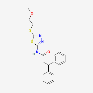 molecular formula C20H21N3O2S2 B4544472 N-{5-[(2-methoxyethyl)sulfanyl]-1,3,4-thiadiazol-2-yl}-3,3-diphenylpropanamide 