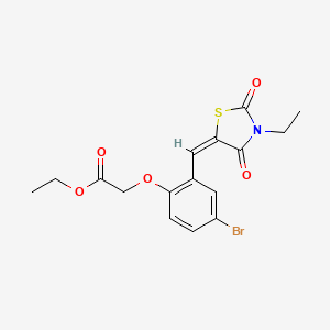 molecular formula C16H16BrNO5S B4544479 ethyl {4-bromo-2-[(E)-(3-ethyl-2,4-dioxo-1,3-thiazolidin-5-ylidene)methyl]phenoxy}acetate 