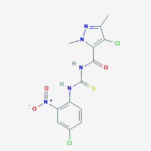 molecular formula C13H11Cl2N5O3S B454489 N-[(4-chloro-1,3-dimethyl-1H-pyrazol-5-yl)carbonyl]-N'-{4-chloro-2-nitrophenyl}thiourea 