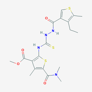 molecular formula C19H24N4O4S3 B4545160 methyl 5-[(dimethylamino)carbonyl]-2-[({2-[(4-ethyl-5-methyl-3-thienyl)carbonyl]hydrazino}carbonothioyl)amino]-4-methyl-3-thiophenecarboxylate 