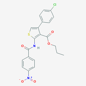 molecular formula C21H17ClN2O5S B454544 Propyl 4-(4-chlorophenyl)-2-({4-nitrobenzoyl}amino)-3-thiophenecarboxylate 