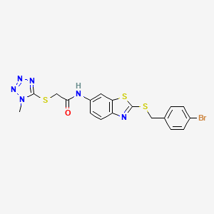 molecular formula C18H15BrN6OS3 B4545450 N-(2-{[(4-BROMOPHENYL)METHYL]SULFANYL}-1,3-BENZOTHIAZOL-6-YL)-2-[(1-METHYL-1H-1,2,3,4-TETRAZOL-5-YL)SULFANYL]ACETAMIDE 