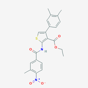 molecular formula C23H22N2O5S B454549 Ethyl 4-(3,4-dimethylphenyl)-2-({4-nitro-3-methylbenzoyl}amino)-3-thiophenecarboxylate 