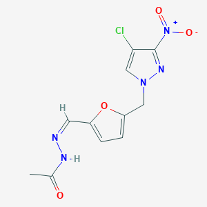 molecular formula C11H10ClN5O4 B4545579 N'-({5-[(4-chloro-3-nitro-1H-pyrazol-1-yl)methyl]-2-furyl}methylene)acetohydrazide 