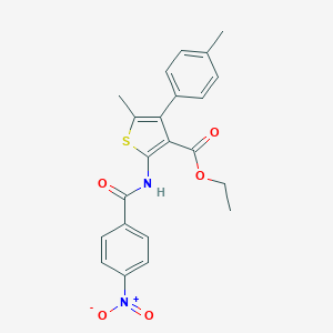 molecular formula C22H20N2O5S B454561 Ethyl 2-({4-nitrobenzoyl}amino)-5-methyl-4-(4-methylphenyl)-3-thiophenecarboxylate 