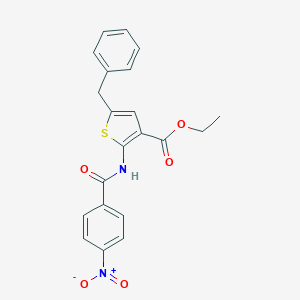molecular formula C21H18N2O5S B454562 Ethyl 5-benzyl-2-({4-nitrobenzoyl}amino)-3-thiophenecarboxylate 