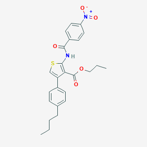 molecular formula C25H26N2O5S B454565 Propyl 4-(4-butylphenyl)-2-({4-nitrobenzoyl}amino)-3-thiophenecarboxylate 