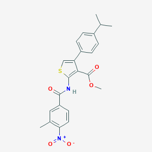 molecular formula C23H22N2O5S B454567 Methyl 2-({4-nitro-3-methylbenzoyl}amino)-4-(4-isopropylphenyl)-3-thiophenecarboxylate 