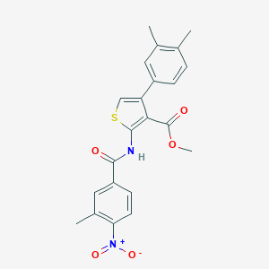 molecular formula C22H20N2O5S B454568 Methyl 4-(3,4-dimethylphenyl)-2-({4-nitro-3-methylbenzoyl}amino)thiophene-3-carboxylate 