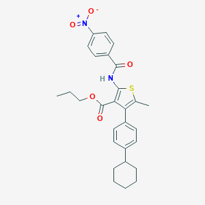molecular formula C28H30N2O5S B454569 Propyl 4-(4-cyclohexylphenyl)-2-({4-nitrobenzoyl}amino)-5-methyl-3-thiophenecarboxylate 