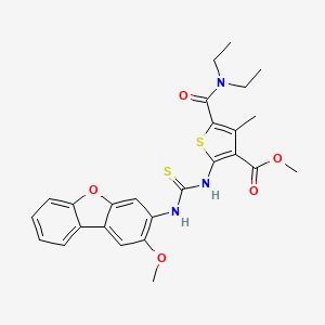 molecular formula C26H27N3O5S2 B4546336 methyl 5-[(diethylamino)carbonyl]-2-({[(2-methoxydibenzo[b,d]furan-3-yl)amino]carbonothioyl}amino)-4-methyl-3-thiophenecarboxylate 