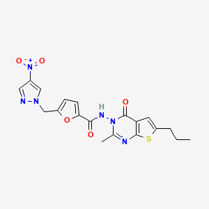 molecular formula C19H18N6O5S B4546688 N-[2-METHYL-4-OXO-6-PROPYLTHIENO[2,3-D]PYRIMIDIN-3(4H)-YL]-5-[(4-NITRO-1H-PYRAZOL-1-YL)METHYL]-2-FURAMIDE 