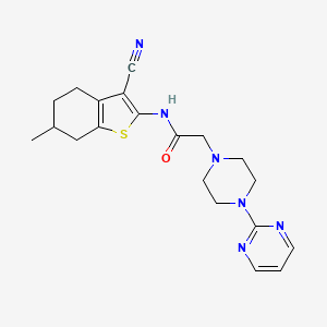 molecular formula C20H24N6OS B4546716 N-(3-cyano-6-methyl-4,5,6,7-tetrahydro-1-benzothiophen-2-yl)-2-[4-(pyrimidin-2-yl)piperazin-1-yl]acetamide 