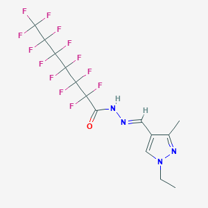 molecular formula C14H11F13N4O B454696 N'-[(1-ethyl-3-methyl-1H-pyrazol-4-yl)methylene]-2,2,3,3,4,4,5,5,6,6,7,7,7-tridecafluoroheptanohydrazide 