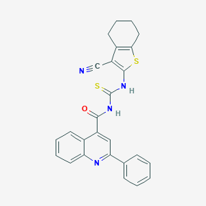 molecular formula C26H20N4OS2 B454710 N-[(3-cyano-4,5,6,7-tetrahydro-1-benzothiophen-2-yl)carbamothioyl]-2-phenylquinoline-4-carboxamide 