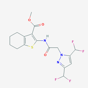 molecular formula C17H17F4N3O3S B454723 methyl 2-({[3,5-bis(difluoromethyl)-1H-pyrazol-1-yl]acetyl}amino)-4,5,6,7-tetrahydro-1-benzothiophene-3-carboxylate 