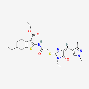 molecular formula C26H33N5O4S2 B4547266 ETHYL 2-{[2-({4-[(E)-1-(1,3-DIMETHYL-1H-PYRAZOL-4-YL)METHYLIDENE]-1-ETHYL-5-OXO-4,5-DIHYDRO-1H-IMIDAZOL-2-YL}SULFANYL)ACETYL]AMINO}-6-ETHYL-4,5,6,7-TETRAHYDRO-1-BENZOTHIOPHENE-3-CARBOXYLATE 
