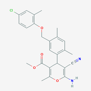 molecular formula C25H25ClN2O4 B454736 methyl 6-amino-4-{5-[(4-chloro-2-methylphenoxy)methyl]-2,4-dimethylphenyl}-5-cyano-2-methyl-4H-pyran-3-carboxylate 