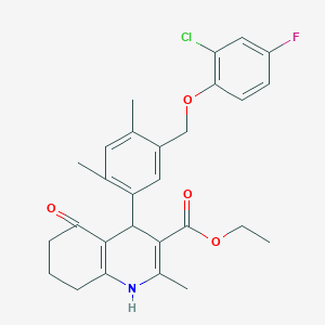 molecular formula C28H29ClFNO4 B454745 Ethyl 4-{5-[(2-chloro-4-fluorophenoxy)methyl]-2,4-dimethylphenyl}-2-methyl-5-oxo-1,4,5,6,7,8-hexahydro-3-quinolinecarboxylate 