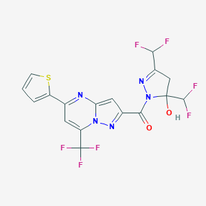 molecular formula C17H10F7N5O2S B454760 [3,5-BIS(DIFLUOROMETHYL)-5-HYDROXY-4,5-DIHYDRO-1H-PYRAZOL-1-YL][5-(2-THIENYL)-7-(TRIFLUOROMETHYL)PYRAZOLO[1,5-A]PYRIMIDIN-2-YL]METHANONE 