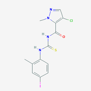 molecular formula C13H12ClIN4OS B454787 N-[(4-chloro-1-methyl-1H-pyrazol-5-yl)carbonyl]-N'-(4-iodo-2-methylphenyl)thiourea 