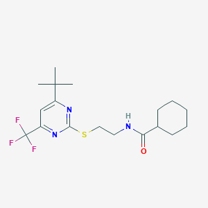 molecular formula C18H26F3N3OS B454793 N-(2-{[4-(TERT-BUTYL)-6-(TRIFLUOROMETHYL)-2-PYRIMIDINYL]SULFANYL}ETHYL)-1-CYCLOHEXANECARBOXAMIDE 