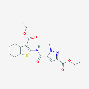 molecular formula C19H23N3O5S B454866 ETHYL 5-({[3-(ETHOXYCARBONYL)-4,5,6,7-TETRAHYDRO-1-BENZOTHIOPHEN-2-YL]AMINO}CARBONYL)-1-METHYL-1H-PYRAZOLE-3-CARBOXYLATE 