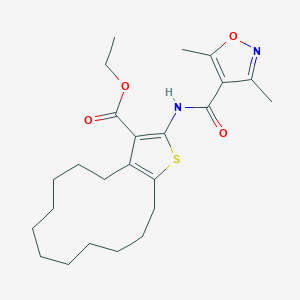 molecular formula C24H34N2O4S B454904 ETHYL 2-(3,5-DIMETHYL-1,2-OXAZOLE-4-AMIDO)-4H,5H,6H,7H,8H,9H,10H,11H,12H,13H,14H-CYCLOTRIDECA[B]THIOPHENE-3-CARBOXYLATE 