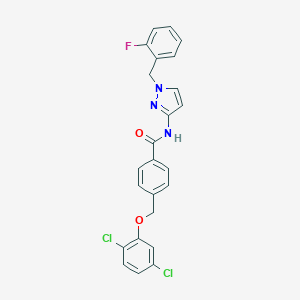 molecular formula C24H18Cl2FN3O2 B455030 4-[(2,5-dichlorophenoxy)methyl]-N-[1-(2-fluorobenzyl)-1H-pyrazol-3-yl]benzamide 