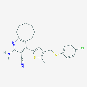 molecular formula C24H24ClN3S2 B455064 2-amino-4-(4-{[(4-chlorophenyl)sulfanyl]methyl}-5-methyl-2-thienyl)-5,6,7,8,9,10-hexahydrocycloocta[b]pyridine-3-carbonitrile 