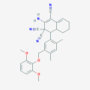 molecular formula C30H30N4O3 B455107 2-amino-4-{5-[(2,6-dimethoxyphenoxy)methyl]-2,4-dimethylphenyl}-4a,5,6,7-tetrahydro-1,3,3(4H)-naphthalenetricarbonitrile 