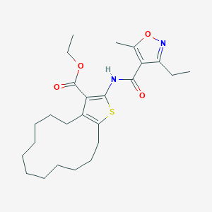 molecular formula C25H36N2O4S B455120 ETHYL 2-(3-ETHYL-5-METHYL-1,2-OXAZOLE-4-AMIDO)-4H,5H,6H,7H,8H,9H,10H,11H,12H,13H,14H-CYCLOTRIDECA[B]THIOPHENE-3-CARBOXYLATE 