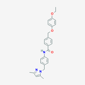 molecular formula C28H29N3O3 B455150 N-{4-[(3,5-dimethyl-1H-pyrazol-1-yl)methyl]phenyl}-4-[(4-ethoxyphenoxy)methyl]benzamide 