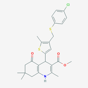 molecular formula C26H28ClNO3S2 B455160 Methyl 4-(4-{[(4-chlorophenyl)sulfanyl]methyl}-5-methyl-2-thienyl)-2,7,7-trimethyl-5-oxo-1,4,5,6,7,8-hexahydro-3-quinolinecarboxylate 