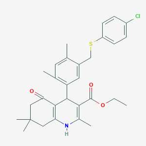 molecular formula C30H34ClNO3S B455161 Ethyl 4-(5-{[(4-chlorophenyl)sulfanyl]methyl}-2,4-dimethylphenyl)-2,7,7-trimethyl-5-oxo-1,4,5,6,7,8-hexahydro-3-quinolinecarboxylate 