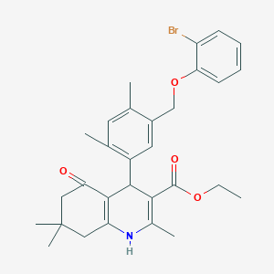 molecular formula C30H34BrNO4 B455169 Ethyl 4-{5-[(2-bromophenoxy)methyl]-2,4-dimethylphenyl}-2,7,7-trimethyl-5-oxo-1,4,5,6,7,8-hexahydro-3-quinolinecarboxylate 