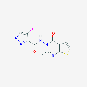 molecular formula C13H12IN5O2S B455171 N-(2,6-dimethyl-4-oxothieno[2,3-d]pyrimidin-3(4H)-yl)-4-iodo-1-methyl-1H-pyrazole-3-carboxamide 