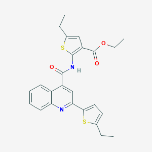 molecular formula C25H24N2O3S2 B455189 Ethyl 5-ethyl-2-({[2-(5-ethyl-2-thienyl)-4-quinolinyl]carbonyl}amino)-3-thiophenecarboxylate 