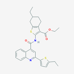 molecular formula C29H30N2O3S2 B455195 Ethyl 6-ethyl-2-({[2-(5-ethyl-2-thienyl)-4-quinolinyl]carbonyl}amino)-4,5,6,7-tetrahydro-1-benzothiophene-3-carboxylate 